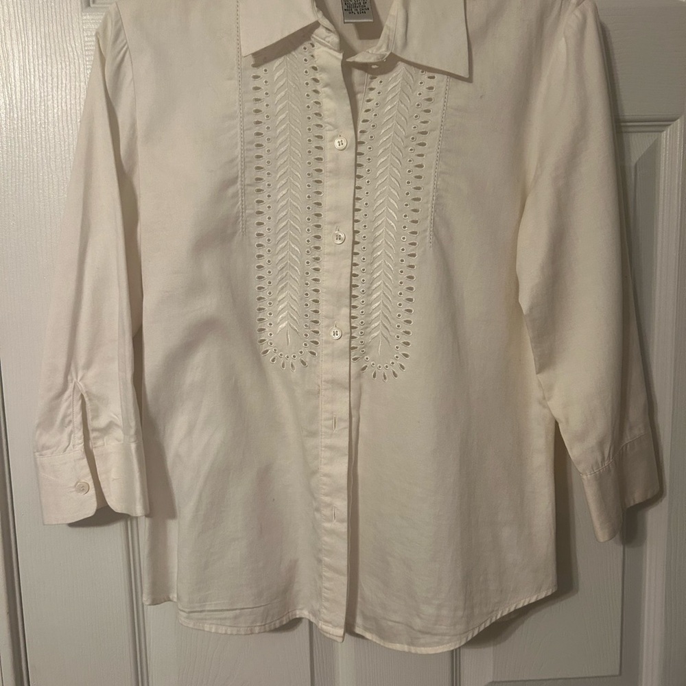 Chic Alfani White Embroidered Button-Up Shirt